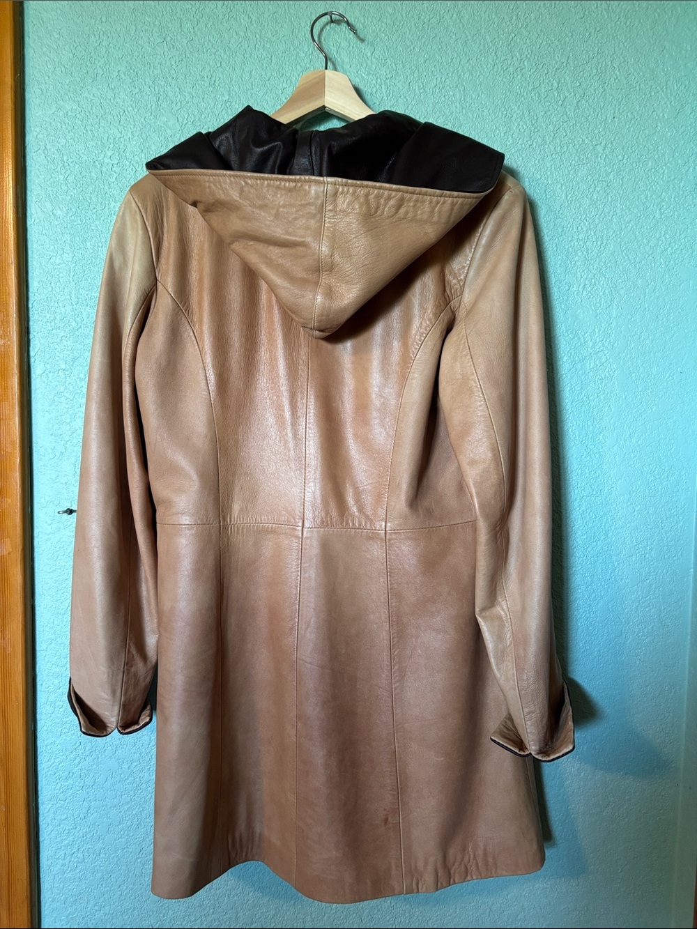 Vintage Vera Pelle Tan Vegan Leather Jacket with Brown Hood Women’s Medium Fair - Picture 3 of 10
